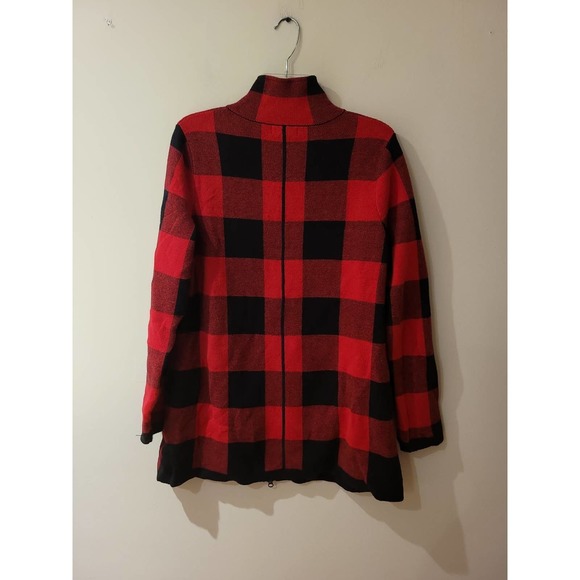 Adrienne Vittadini Red and Black Plaid Zippered Women's Cardigan Size XL - Picture 4 of 6